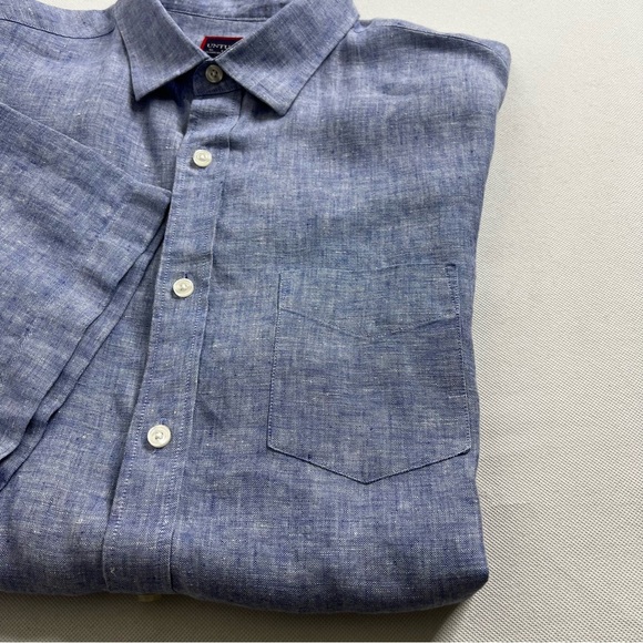 Untuckit Linen Shirt Size Large Heather Blue Classic Fit wrinkle Resistant - Picture 3 of 9